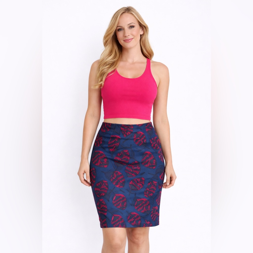 NWT LuLaRoe Navy and Pink Leaf Print Skirt